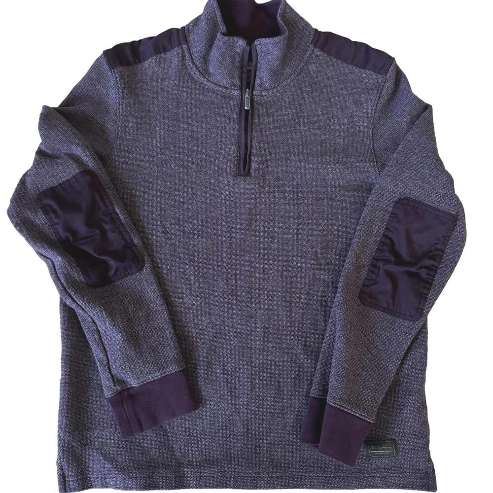Ben‎ Sherman Sweater Men's 1/4 Zip Pullover Burgundy with Elbow Patches - Medium